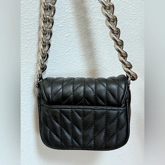 Karl Lagerfeld Micro Mini purse bag Black Quilted Leather & CHUNKY Silver Chain